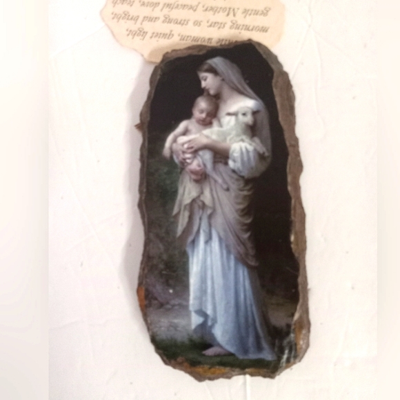 Vtge Handmade Gentle Woman, Baby & Lamb, Quiet Light Morning Star Art  on Stone - Picture 1 of 5